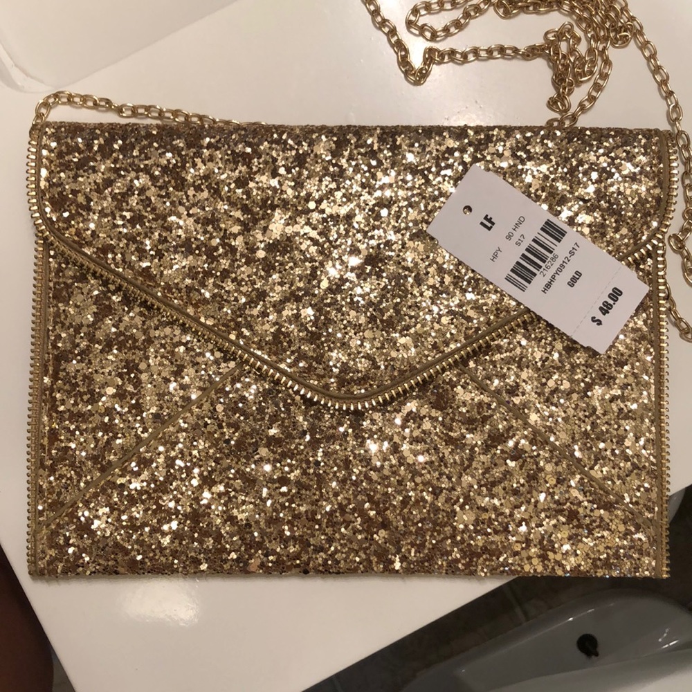 LF BRAND NEW WITH TAGS Gold Sparkle Clutch